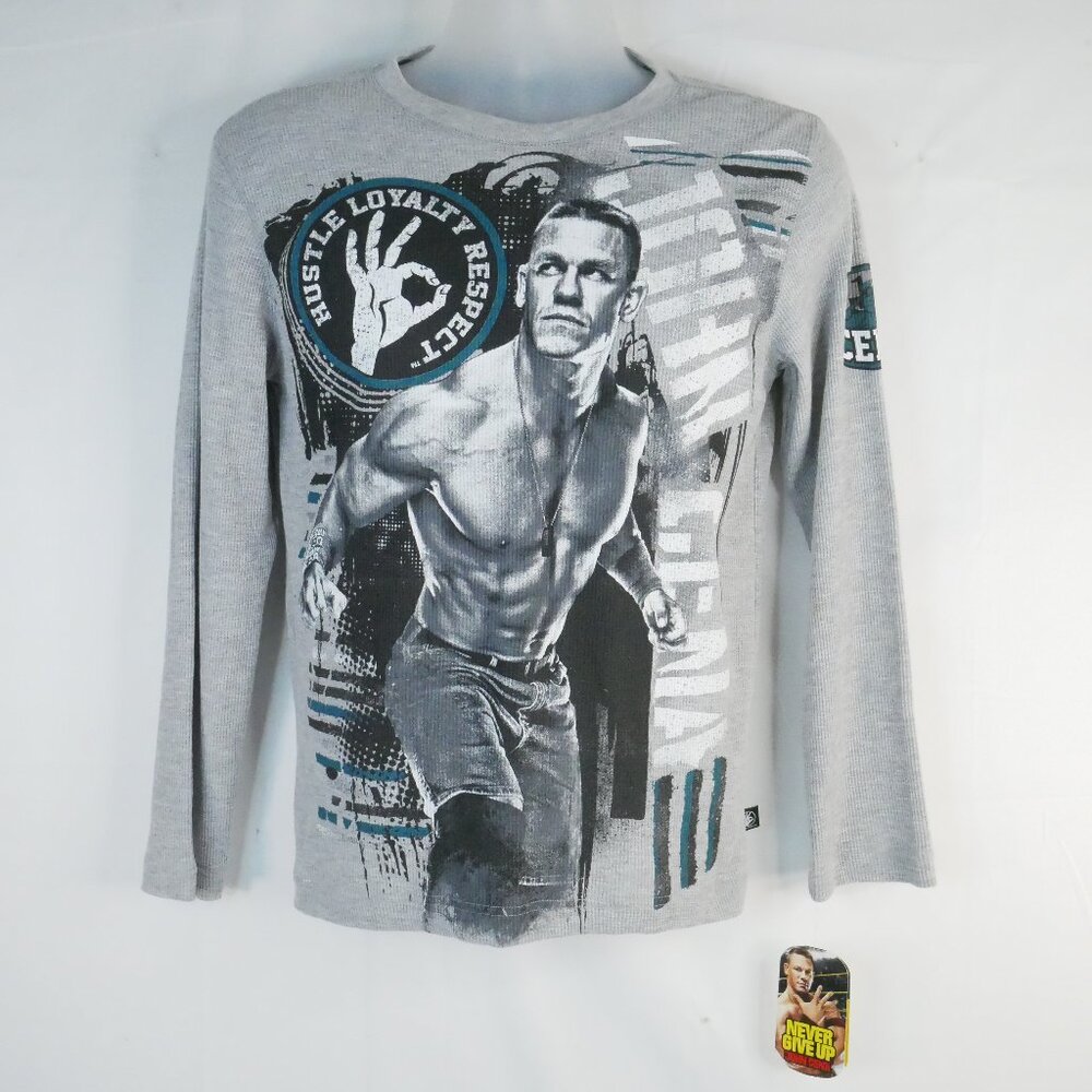 WWE Waffle Knit L/S Shirt John Cena Never Give Up/Hustle Loyalty Respect Boys Lg